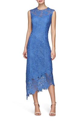 Kay Unger Imelda Lace Asymmetric Sheath Dress in Spring Blue 