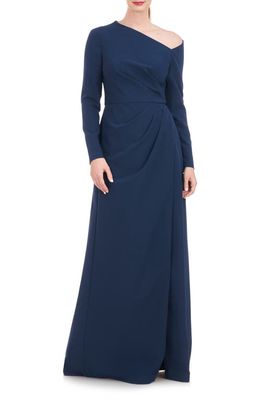 Kay Unger Irina Long Sleeve A-Line Gown in Night Blue