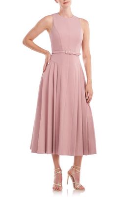 Kay Unger Leora Pleated Cocktail Midi Dress in Wood Rose