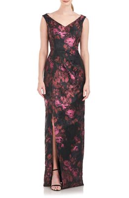 Kay Unger Liana Floral Column Gown in Mauvewood Multi