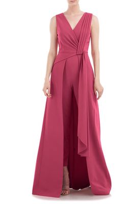 Kay Unger Lorelai Pleated Maxi Jumpsuit in Berry Sorbet