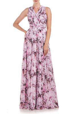 Kay Unger Maura Floral Pleated Gown in Pink Mauve