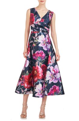 Kay Unger Neva Floral Midi Dress in Raspberry Multi