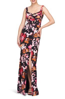 Kay Unger Nicole Floral Column Dress in Saffron/Black at Nordstrom, Size 6