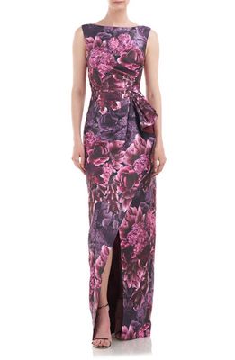 Kay Unger Renzo Floral Column Gown in Cabernet