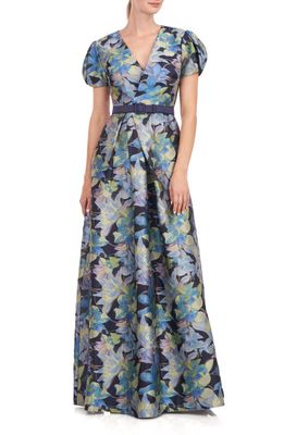 Kay Unger Reynolds Floral Belted Gown in Midnight Multi