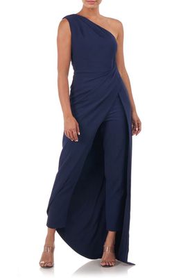 Kay Unger Riley Asymmetric One-Shoulder Jumpsuit in Midnight
