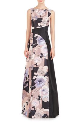 Kay Unger Rosabella Floral Sleeveless A-Line Gown in Champagne