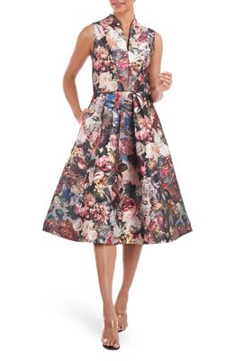 Kay Unger Sarabeth Floral Print Fit & Flair Midi Dress in Desert Rose Multi