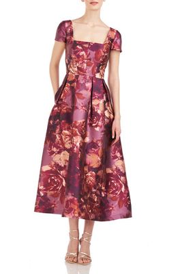 Kay Unger Tierney Floral Midi Dress in Garnet Multi