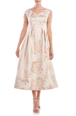 Kay Unger Tula Floral Jacquard Cocktail Dress in Champagne