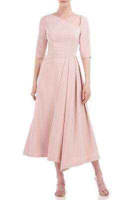 Kay Unger Vanessa Pleated Tea Length Midi Dress in Soft Blush
