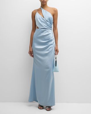 Kaydence Ruched One-Shoulder Cutout Gown