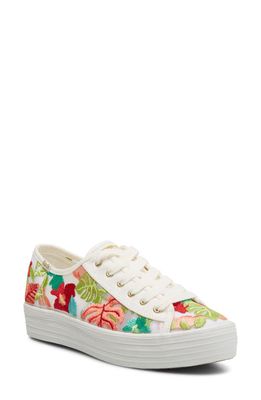 Keds Tropical Embroidery Platform Sneaker in White/Coral