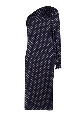 Keeley One-Shoulder Polka-Dot Midi-Dress