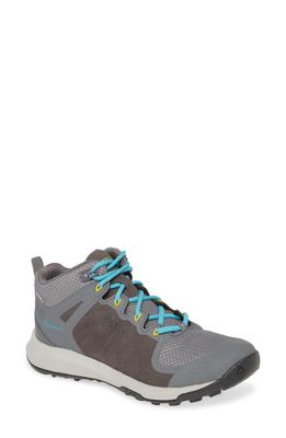 KEEN Explore Waterproof Mid Top Trail Shoe in Steel Grey/Bright Turquoise