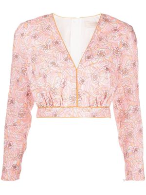 Keepsake The Label floral-print ramie cropped blouse - Pink