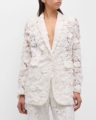 Kehlani Notched-Lapel Floral Lace Jacket