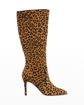 Kelley Leopard-Print Fur Knee Boots