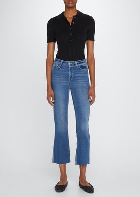 Kendra High-Rise Crop Flare Jeans with Raw Hem