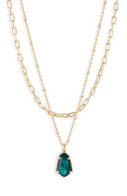Kendra Scott Alexandria Layered Necklace in Gold Teal Green