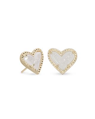 Kendra Scott Ari Heart Stud Earrings in Gold Iridescent Drusy