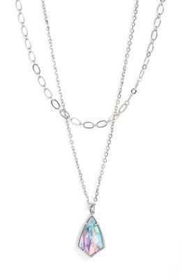 Kendra Scott Camry Layered Pendant Necklace in Rhodium Lilac Abalone