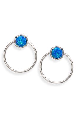 Kendra Scott Davie Frontal Hoop Earrings in Rhodium Royal Blue Opal