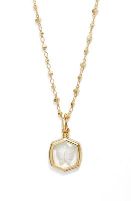 Kendra Scott Davie Intaglio Pendant Necklace in Gold Clear Glass Butterfly