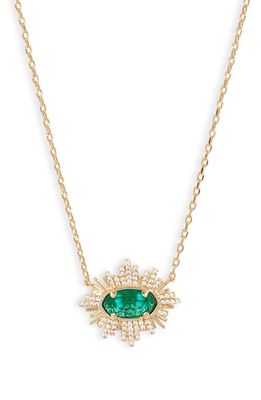 Kendra Scott Grayson Sunburst Pendant Necklace in Gold Green Glass
