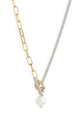 Kendra Scott Leighton Cultured Freshwater Pearl Toggle Necklace in Gold/Silver White Pearl