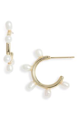 Kendra Scott Leighton Freshwater Pearl Huggie Hoop Earrings in Gold White Pearl