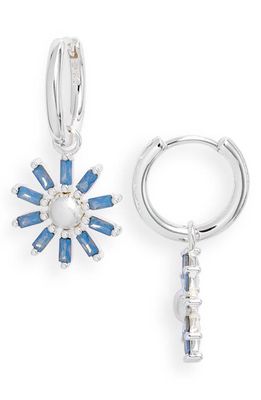 Kendra Scott Madison Daisy Drop Huggie Hoop Earrings in Bright Silver Light Blue Opal