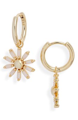 Kendra Scott Madison Daisy Drop Huggie Hoop Earrings in Gold White Opaque Glass
