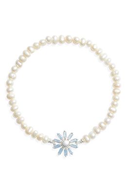 Kendra Scott Madison Daisy Imitation Pearl Beaded Bracelet in Bright Silver Light Blue Opal