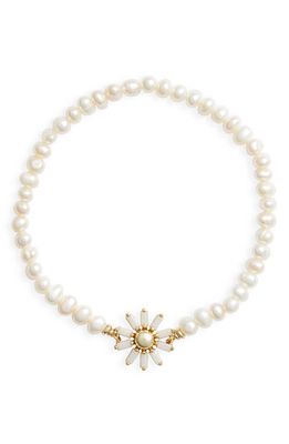 Kendra Scott Madison Daisy Imitation Pearl Beaded Bracelet in Gold White Opaque Glass