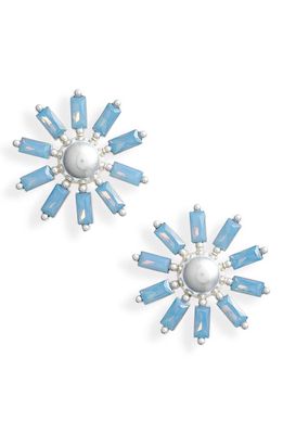 Kendra Scott Madison Daisy Stud Earrings in Bright Silver Light Blue Opal