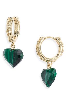 Kendra Scott Penny Heart Semiprecious Stone Huggie Earrings in Gold Green Malachite