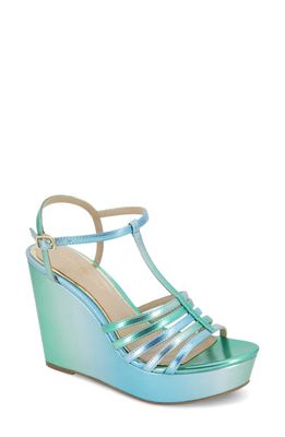 Kenneth Cole Celia Ankle Strap Platform Wedge Sandal in Blue/Green Pu