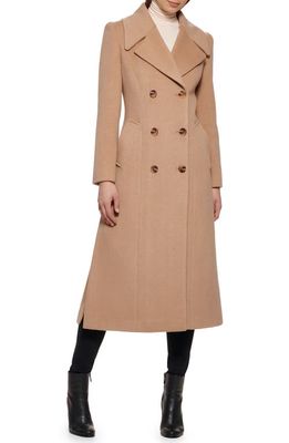 Kenneth Cole Double Breasted Wool Blend Coat in Camel