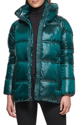 Kenneth Cole New York Box Quilted Puffer Jacket with Removable Hood in Forest