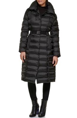 Kenneth Cole New York Cire Hooded Belted Puffer Jacket in Black