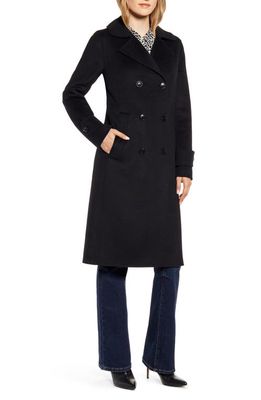 Kenneth Cole New York Double Breasted Wool Blend Coat in Black