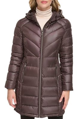 Kenneth Cole New York Hooded Puffer Coat in Chocolate