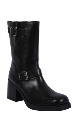 Kenneth Cole New York Janice Block Heel Engineer Boot in Black Leather
