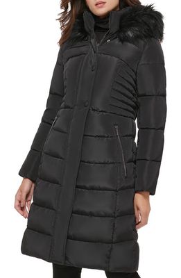 Kenneth Cole New York Memory Faux Fur Trim Hooded Puffer Coat in Black 