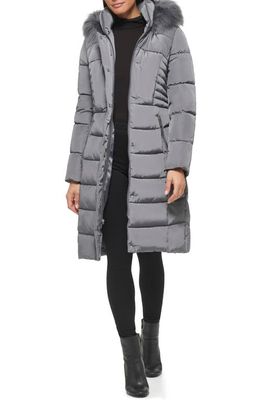 Kenneth Cole New York Memory Faux Fur Trim Hooded Puffer Coat in Gunmetal 