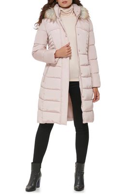 Kenneth Cole New York Memory Faux Fur Trim Hooded Puffer Coat in Rose Dust 