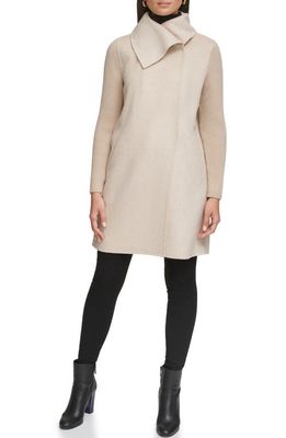 Kenneth Cole New York Rib Sleeve Mixed Media Coat in Oatmeal 