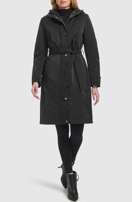 Kenneth Cole New York Sleeker Hooded Raincoat in Black 